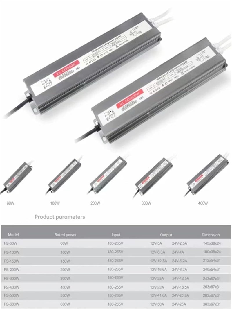 60 واط محول طاقة LED مقاوم للماء في الهواء الطلق IP67 من التيار المتردد إلى التيار المستمر 12 فولت 24 فولت - Image 3